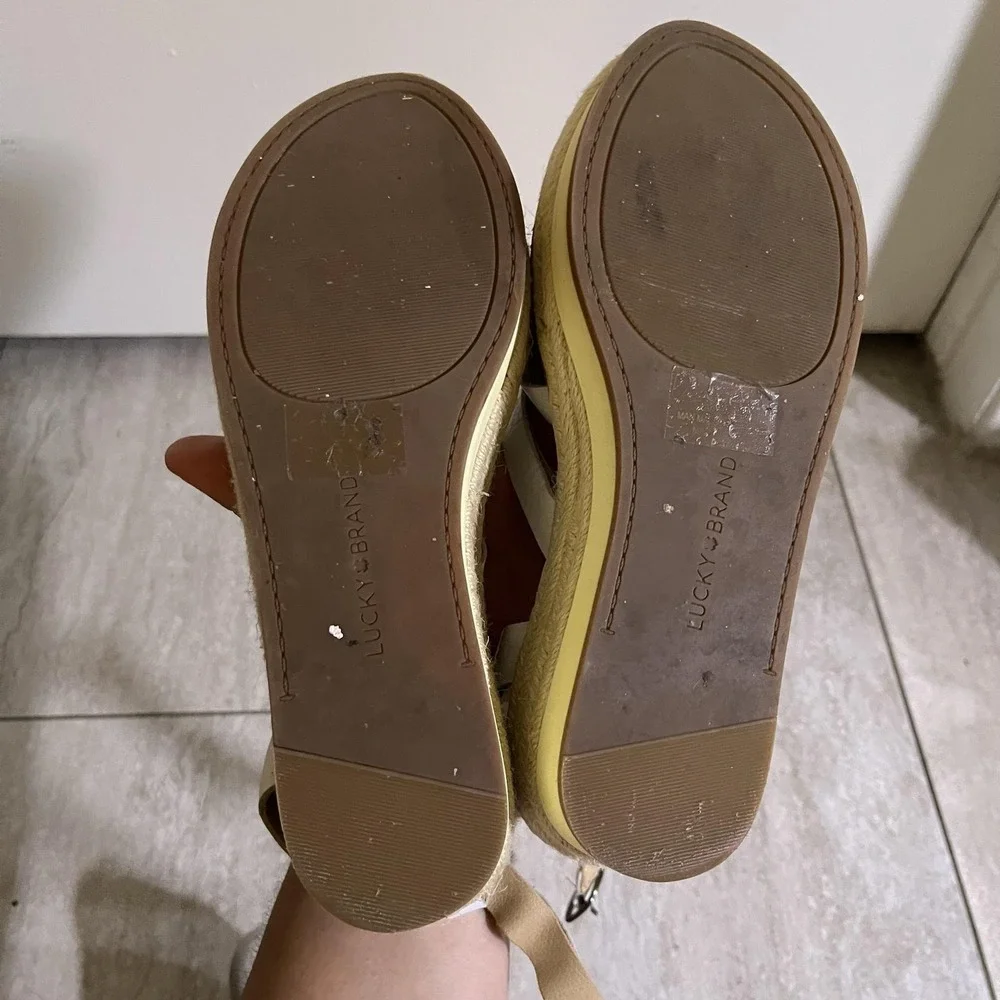Lucky Brand Espadrille Sandals Womens Size 7 White Platform Ankle Tie Shoes